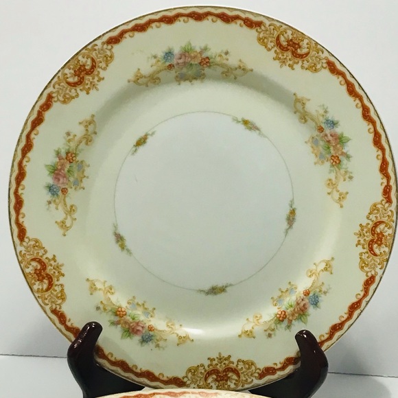 Set of 4 Vintage Hinode Noritake Diner Plates Tan and Flowers Discontinued 10” - Picture 4 of 7